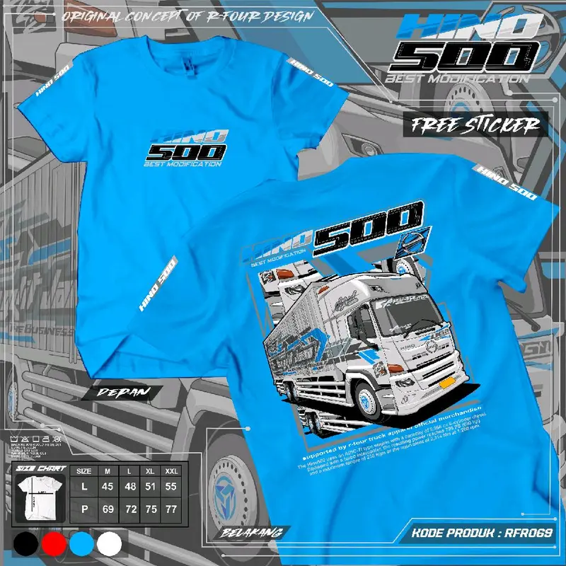 kaos truk hino 500 rfr 69 baju driver truk hino 500 Distro Pendek Lembut Panjang Pria Keren Sablon Soft Katun Hitam Standar Polos Oblong Nyaman Combed Lokal Anime Motor T-Shirt 2