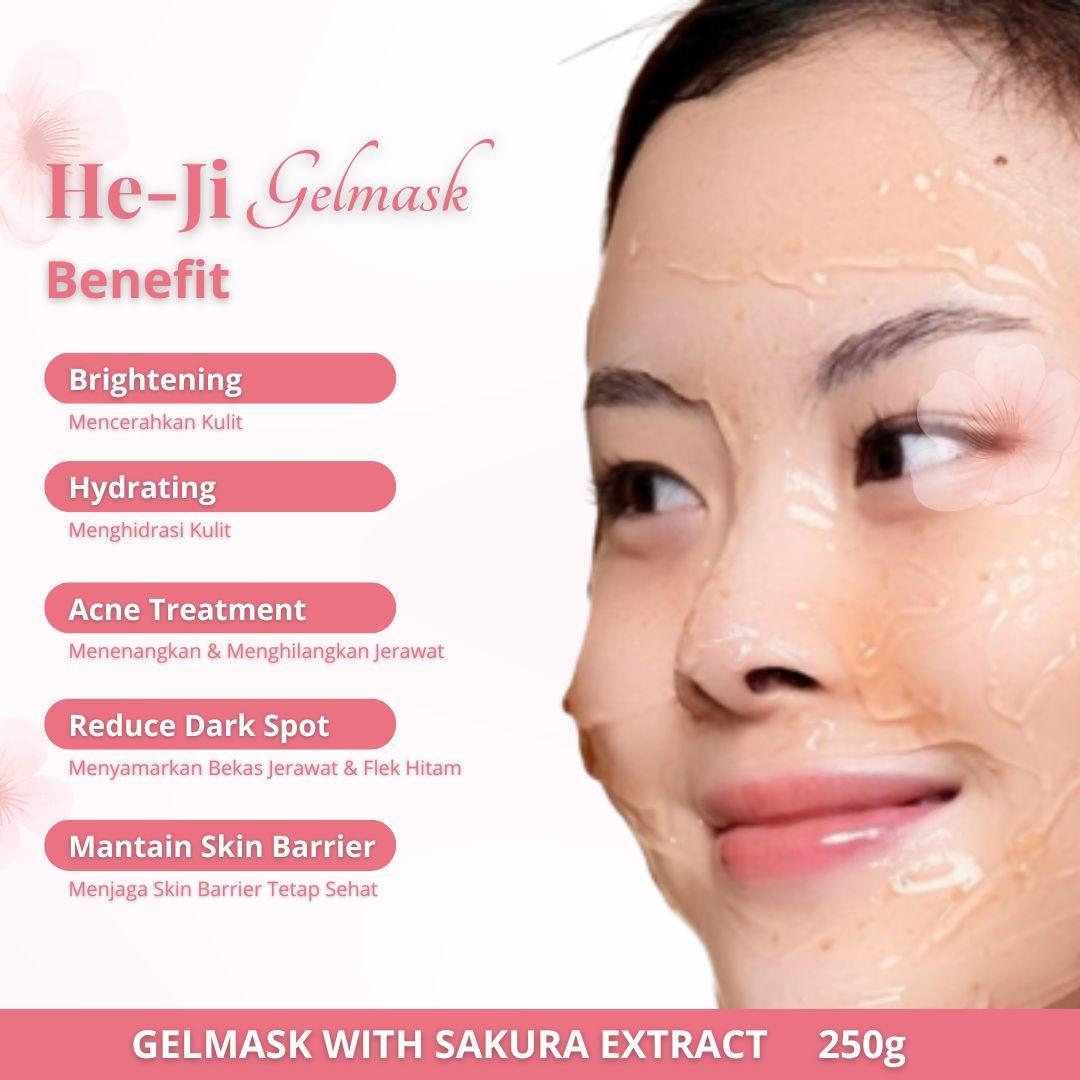 [HE-JI] Gel Mask With Sakura Extract 250gr - Skincare Masker Jelly Melembabkan, Mencerahkan & Menenangkan Kulit Berjerawat I For All Skin Type with Niacinamide 2%, Extract Sakura, 5x Ceramide & Centella Asiatica - UJI LAB SIG & BPOM APPROVED