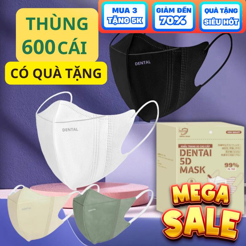 TẶNG 10 CÁI 5D Thùng 600-400 chiếc Khẩu Trang 5D người lớn DENTAL MASK chính hãng cao cấp dày dặn khẩu trang chống nắng chống tia uv và nước Phụ Kiện Accessories khẩu trang trắng đen