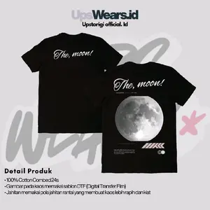 Baju Kaos Hitam Premium kualitas, Reguler Cowok & Cewek dengan Motif "The Moon" Bahan 100% Cotton Combed 24s. Distro Keren Pria