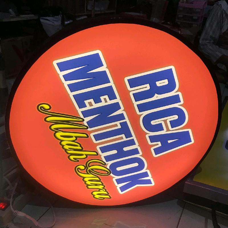 Neon Box Bulat 30,50,60cm 2 Sisi Menyala Terang tahan panasnya hujan dengan Bracket Besi 6