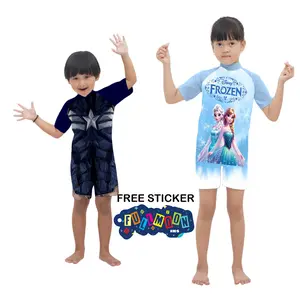 Bunama Kids Baju Renang Anak Lengan Pendek Motif Karakter Lucu Usia 3-12 Tahun Sport Spandek Balon Premium Sublimasi Epsson Free Sticker