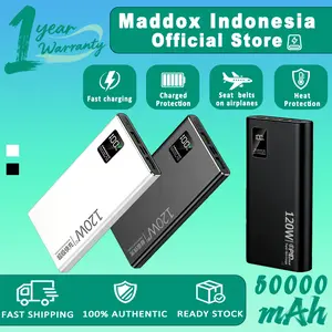 Maddox Powerbank 50000mAh Ultra Large Capacity 120W 3.0 Fast Charging untuk iOS/Android dengan Perlindungan Keamanan dan Display Digital