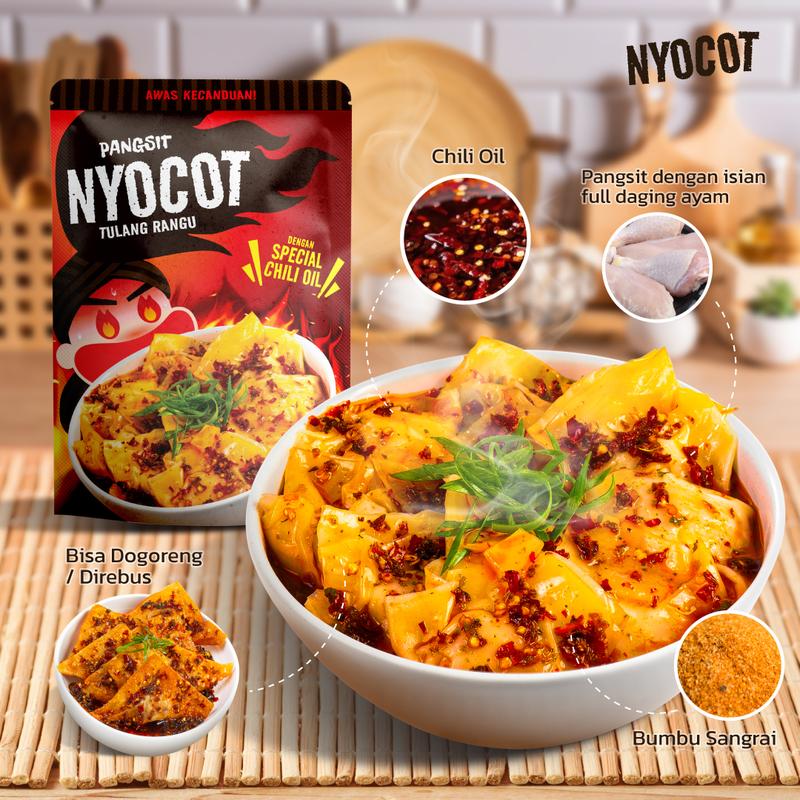 NYOCOT Pangsit Tulang Rangu Renyah Gurih / Cocok untuk Ngemil / Cemilan Pangsit Chili Oil / Makanan Instant 2