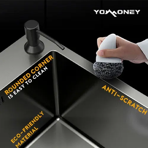 Wastafel Cuci Piring Kitchen Sink Bak Dapur Paket Super Komplit Full Hitam Satu Lubang Stainless Sus 304 Dijamin Anti Karat Kran Set Baja Black 6
