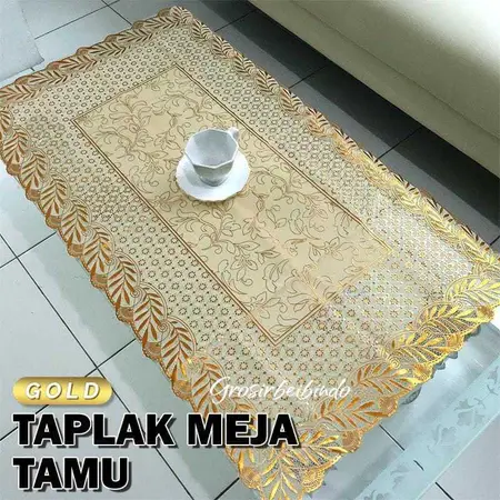 Taplak Meja Tamu Bahan PVC Tebal Premium Motif Gold Terbaru Perlengkapan Rumah Tangga Import 60x100