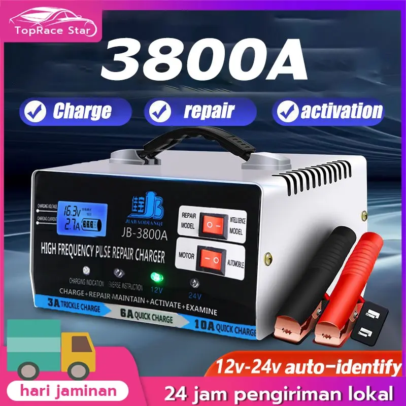 3800A Car Charger Aki Otomatis Car Battery Charger Pengisi Daya Aki Mobil 12 / 24V Tugas Berat Pengisian Cepat Pengisian Cepat Sepenuhnya Otomatis 4000W Melindungi Dari Panas Berlebih Perlindungan Sirkuit Pendek
