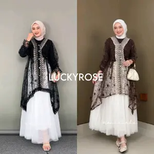 Kerin Outer Tunik Tille Brukat Cardigan Tille Brokat Lengan Panjang Kebaya Tunik atasan outher brukat Outer Brokat Bordir Kondangan Lebaran Raya Outer Brocade Outer Lace Bridesmaid Wisuda Outer Pesta outer tunik renda brokat tunik brukat