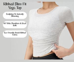 Ribbed Slim-Fit Yoga Top – Women's Short-Sleeve Sports T-Shirt for Running, Fitness, and Summer Workouts with Shoulder-Slimming & Waist-Shaping Design[YA34]