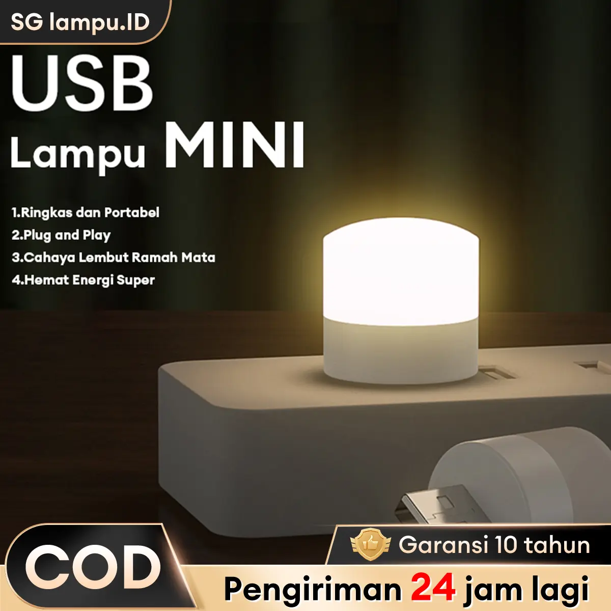 Lampu LED Mini USB Portable Lampu Emergency Penerangan Untuk Baca Belajar Tidur cahaya putih hangat
