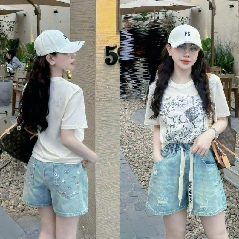    HÀNG MỚI VỀ   Quần short jean nữ thêu hoa túi sau cạp chun lưng cao chất mềm mại 