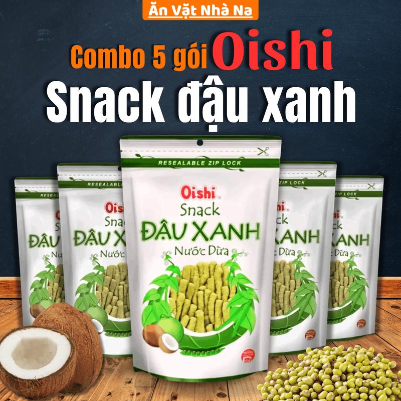   FreeShip  Combo 5 Gói LỚN 65g Snack Oishi Đậu Xanh Nước Cốt Dừa Snack Tôm Cay Nồng Snack Đậu Xanh Ăn Vặt Nha Na - Food Ăn Vặt 
