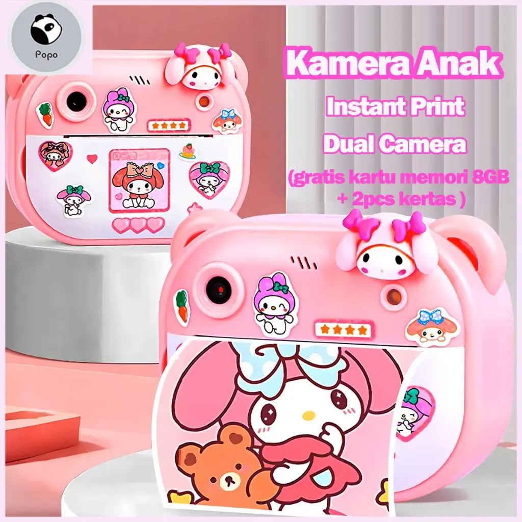 Kamera Anak Ploraroid Mini Instant Print Layar FHD 2 Inch Digital Dual Camera 8GB Mainan Anak Hadiah Ulang Tahun(Stiker gratis)