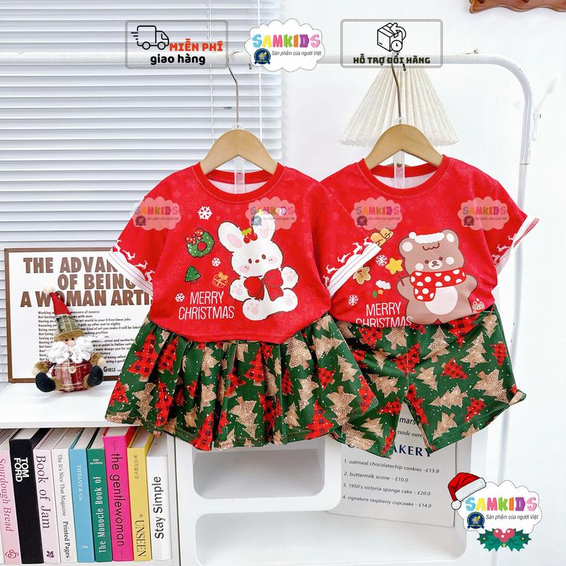  SAMKIDS - SK449 - Bộ Noel Thun Cá Sấu Bé Gái Và Bé Trai 