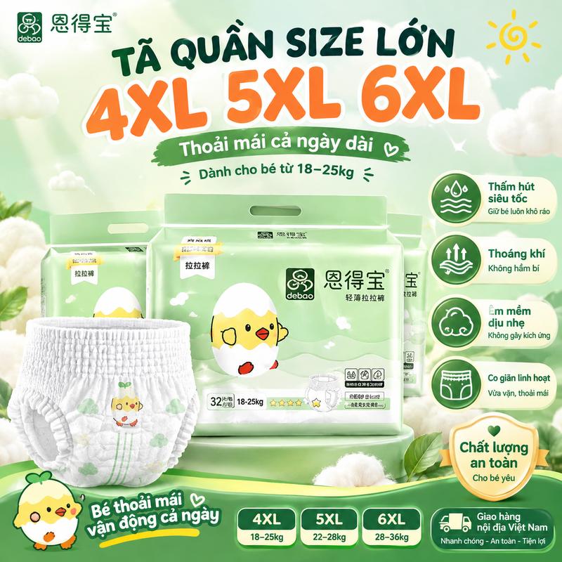 Tã quần cho bé mập size 4XL-6XL có men vi sinh tự nhiên bảo vệ làn da nhạy cảm chống hăm mông hiệu quả vải mỏng nhẹ mùa hè không bí hàng có sẵn kho Việt Nam giao nhanh tức thì