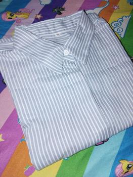 Product Review of ELF STORE - KARA Kemeja Atasan Salur Stripe Katun LD Jumbo Wanita Muslim Panjang Kekinian Baju Oversize from d**i 3