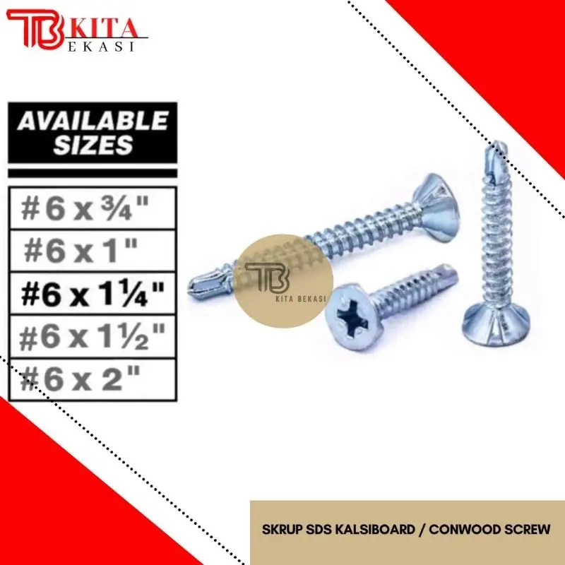 SKRUP ROOFING SDS FH 6X1 1/4 / FLAT HEAD SELF DRILLING SCREW / CONWOOD SCREW / BAUT BAJA RINGAN (3 CM)