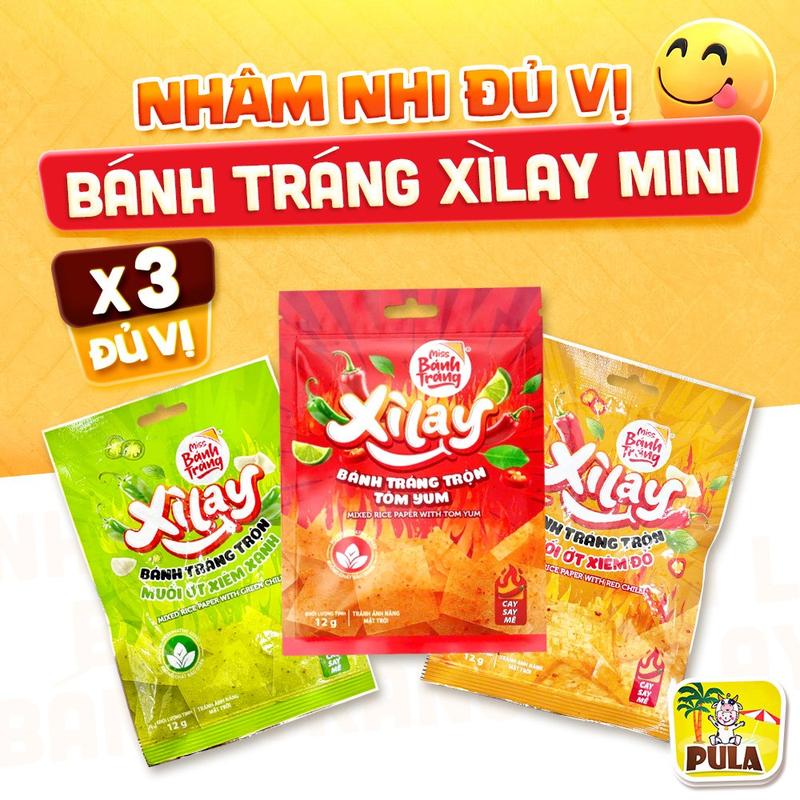 3 Vị | Bánh tráng Xìlay Mini Tiệm Nhà Pula đủ vị - Gói 12gram | Tomyum, Muối Ớt…