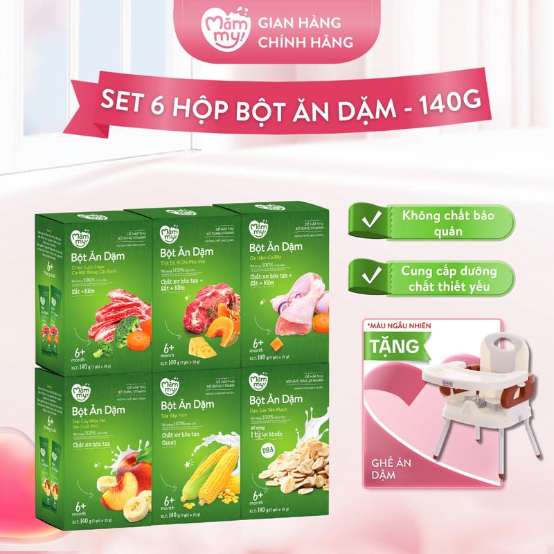 [STB] Combo 6 Hộp Bột Ăn Dặm MĂMMY Đầy Đủ Vị (Bắp Non, Yến Mạch, Trái Cây Mùa Hè, Gà Hầm Cà Rốt, Thịt Bò Bí Đỏ Phô Mai, Cháo Sườn Heo Cà Rốt Bông Cải Xanh) Cho Bé Từ 6 Tháng – Hộp 7 Gói x 20g [GAD]