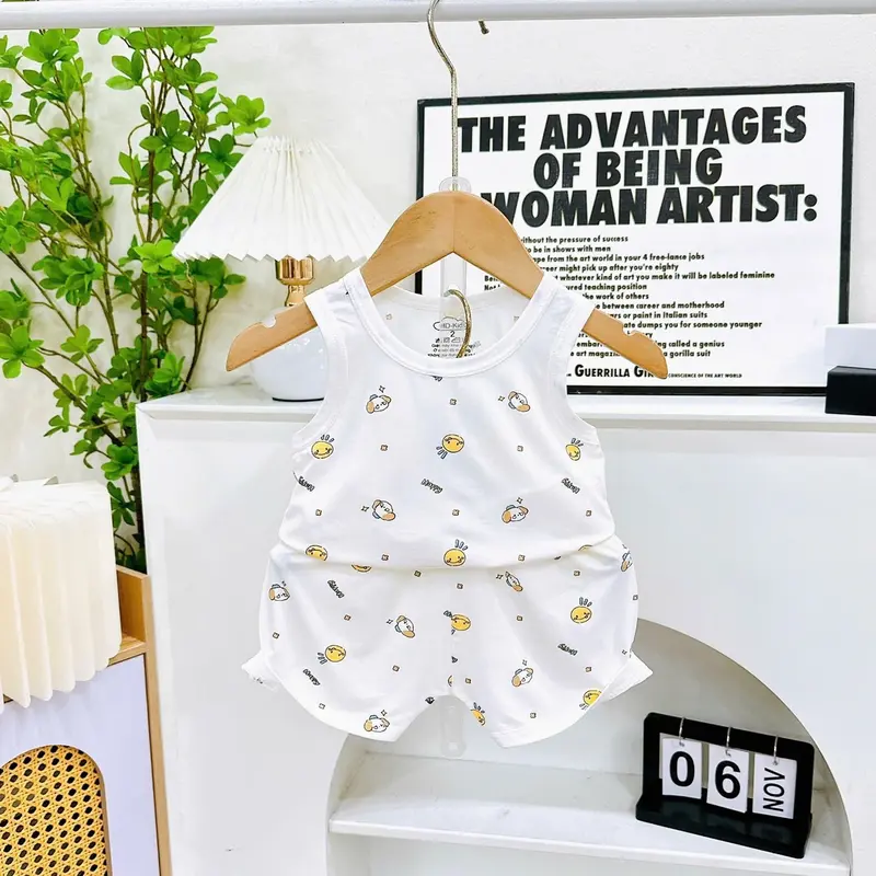 Combo 3 Bộ Ba Lỗ Chất Petit Mềm Mát, Thấm Hút Mồ Hôi Tốt, Họa Tiết Dễ Thương Cho Bé Trai, Bé Gái Từ 4-14Kg_M46( Nền Trắng) 3