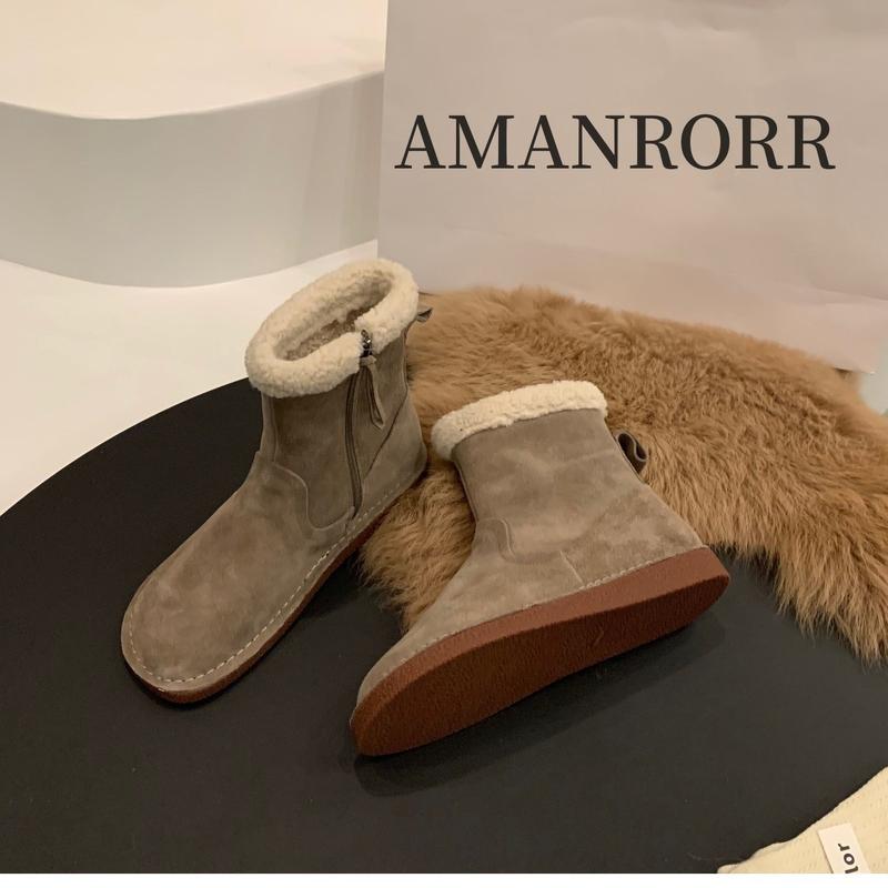 Winter New Flat Snow Boots Women's New Trend Mid Calf Boots Plus Warm Fashion Cotton Shoes Fur Leisure Footware 1