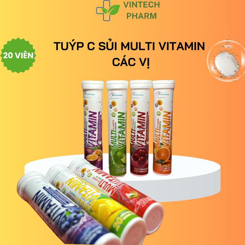 Viên C Sủi Multi Vitamin Bổ Sung vitamin và khoáng chất hương hoa quả 7 vị - Tuýp 20 Viên