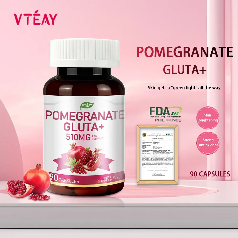 VTEAY Pomegranate Glutathione Capsules | Powerful Antioxidant/Skin Brightening/Immunity Boosting/Health Maintenance, Collagen Protection, Dietary Supplement