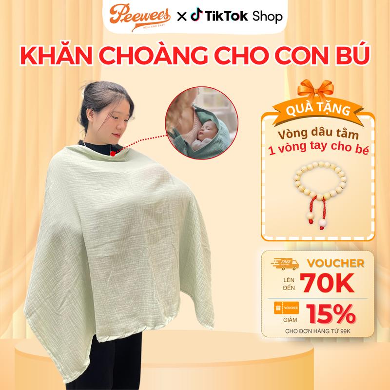Khăn choàng cho bé bú PEEWEES cao cấp, vải Muslin có độ bền cao, mềm mại, thoáng khí, kích thước rộng rãi