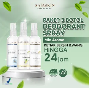 PAKET 3 botol Deodorant Spray Tawas Saia Skin  60ml penghilang Bau Ketiak