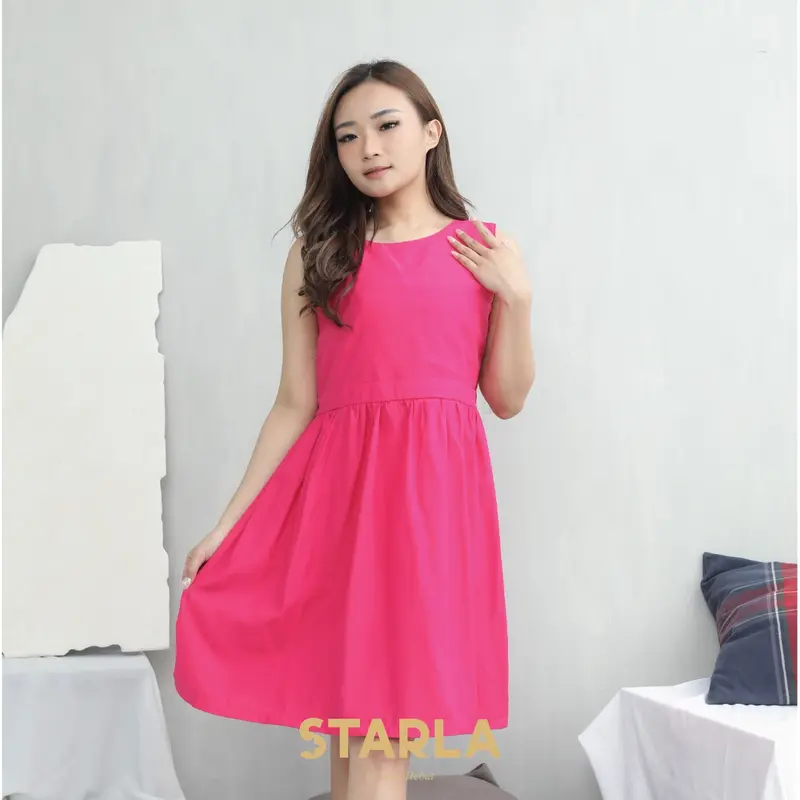 Midi Dress Plain Ruffle Backless Gaun Casual Pesta Viola Starla 4