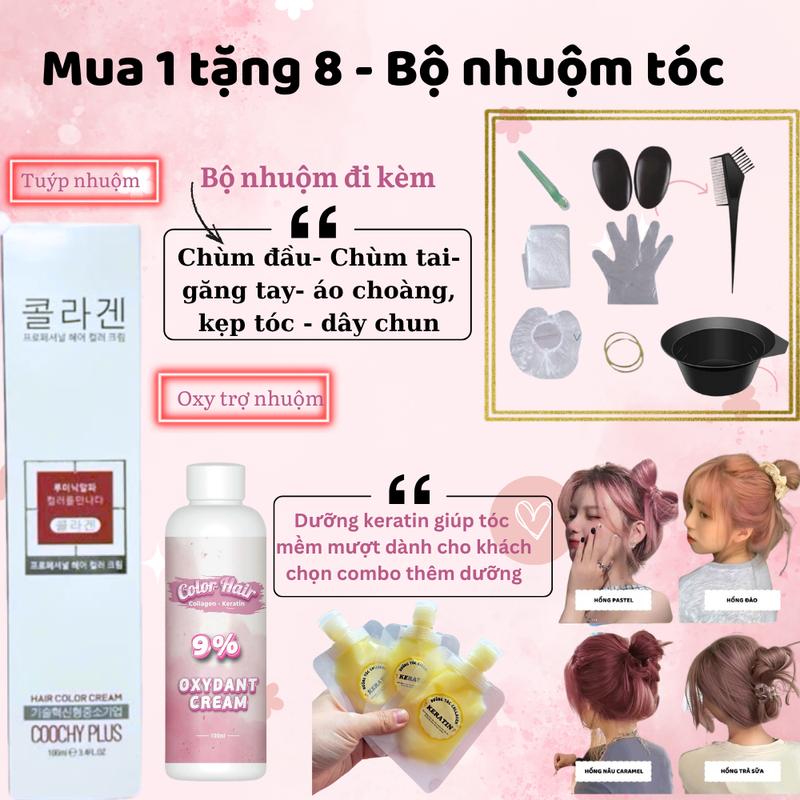 Bộ Nhuộm Tóc Tại Nhà 8 Món - 100 Mã Màu Đa Dạng Tặng Bộ Dụng Cụ Nhuộm Oxy Nhuộm & Tuýp Màu Chọn Dưỡng Keratin Thêm Mượt