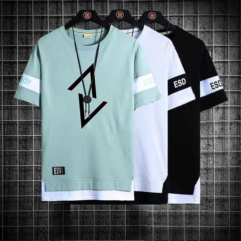 Short sleeved t shirt Men Square Street summer loose round neck all-match casual top shirt T shirt men