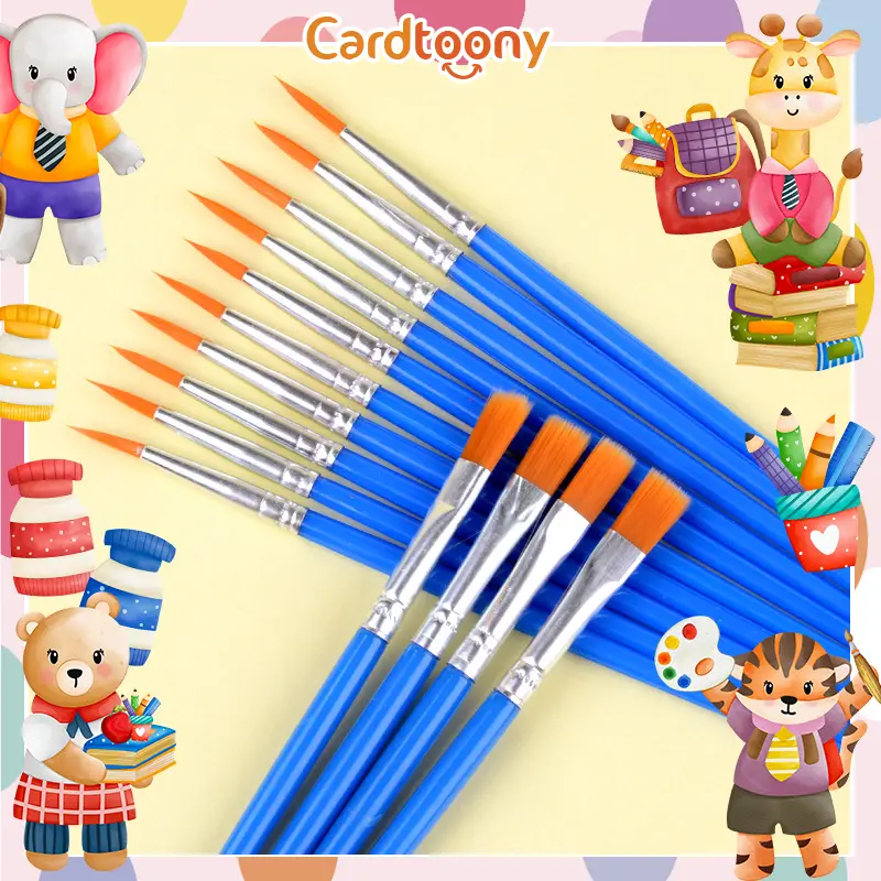 10 Pcs Kuas Cat Lukis Paint Brush Flat Point