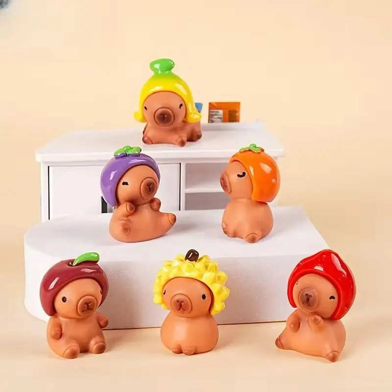 (6 Pcs Blind Bags) Cute Luxury Charm 3D Capybara Figure Resin Keychain Ornament Miniature DIY Aksesoris Hiasan Mobil Rumah Beads Poyapoyo (LIVE)
