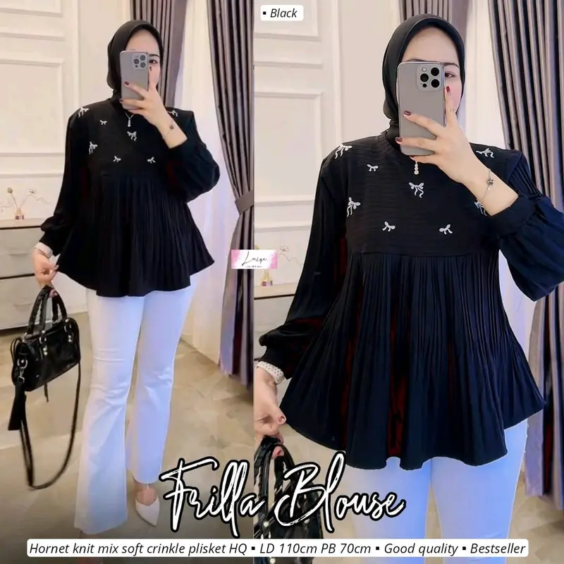 Frila/Delia/luvita/Selly/Atasan Wanita Modern Kekinia Bestseller/Blouse Wanita Mix Bordir Pita Bahan Adem Poll 1