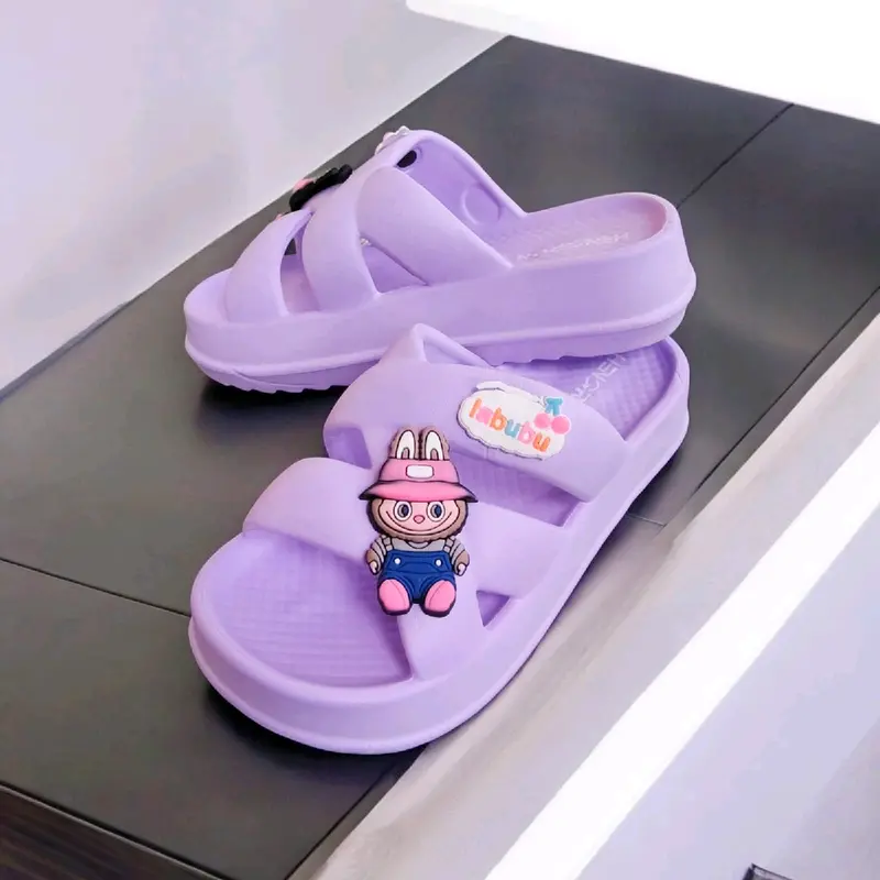 Sandal Anak Perempuan Motif Silang Labubu Hr8031 Viral Sandal Wedges Anti Slip Ringan Nyaman 0