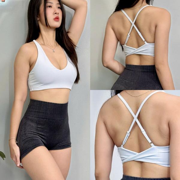 ÁO BRA V CHÉO XOẮN LƯNG VC7 - THUN POLLY - MÚT RỜI - THÍCH HỢP ĐI TẬP GYM , YOGA , AEROBIC ,.., - MIDORI SPORT