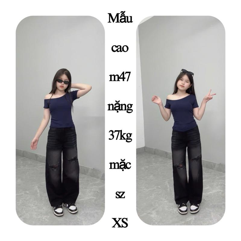 MẪU MỚI SUÔNG NẤM LÙN QUẦN JEANS NỮ MÀU ĐEN KHÓI RÁCH 2 gối dài 9 tấc -90cm dành cho các bạn từ m42 trở lên