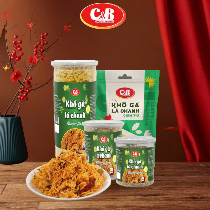 KHÔ GÀ LÁ CHANH C&B - Khô gà được làm từ thịt gà nguyên chất, thơm ngon cùng gia vị tẩm ướp đậm đà. Khô gà lá chanh C&B hấp dẫn, dinh dưỡng cho mọi gia đình Ăn Vặt Snack khô  galachanh khô  gà