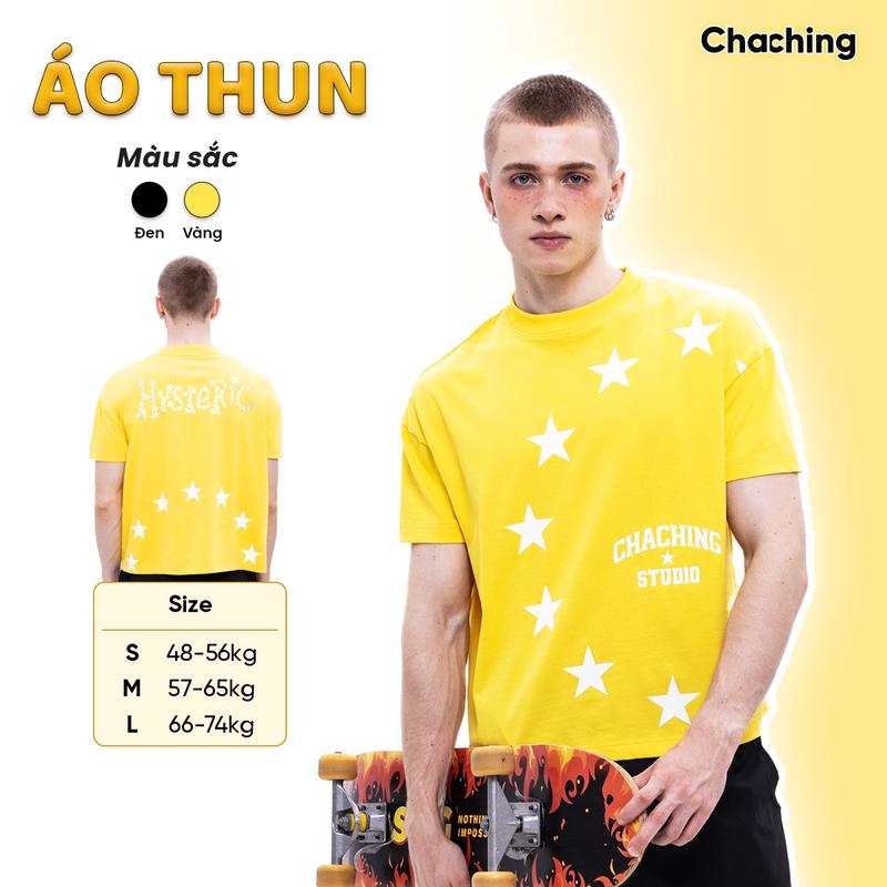 Áo Thun Unisex Họa Tiết Ngôi Sao Logo ChaChing In Nổi , Áo Phông Nam Nữ Form Boxy In Họa Tiết Chất Liệu Vải Cotton Mềm Mại, Thoáng Mát