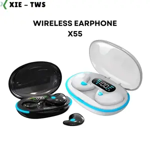 True Wireless Headphones X55 with Mic Button Control Sleep headset Noise Reduction Earhooks