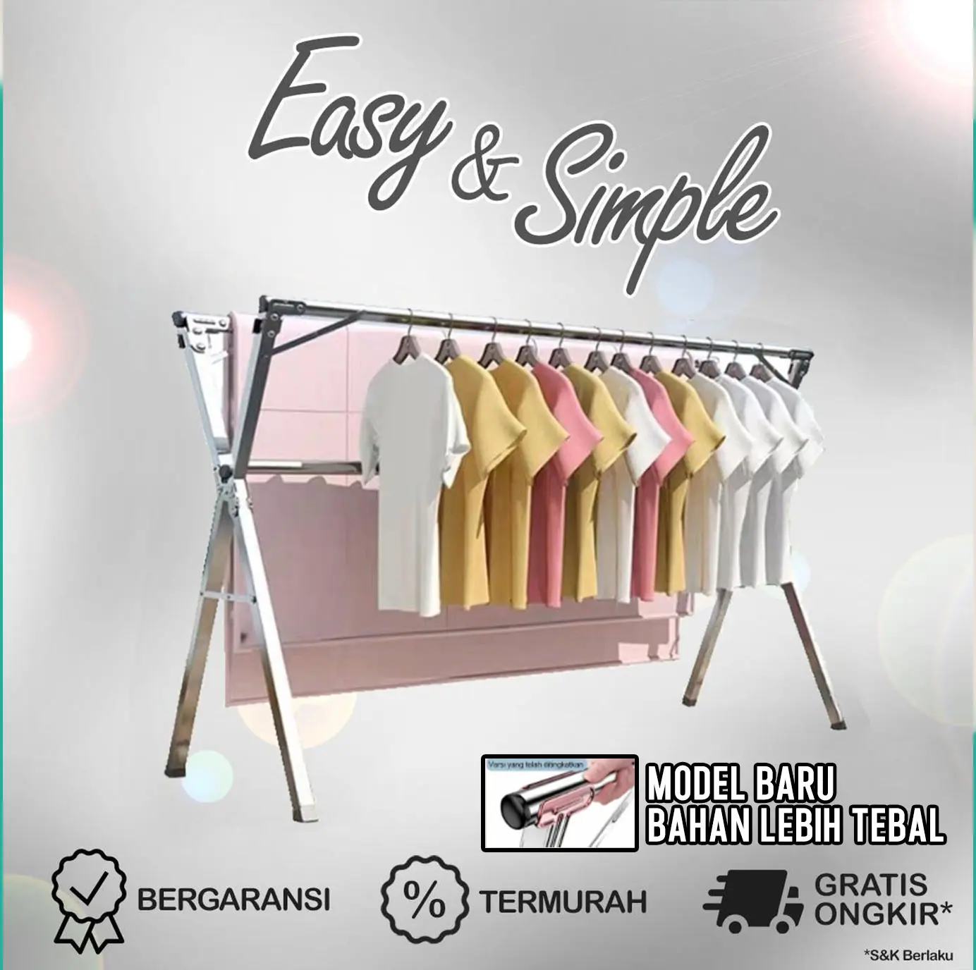 [COD] ES Jemuran Pakaian Outdoor Stainless Lipat Kuat Kokoh Tahan Karat Portable Rak Pengering