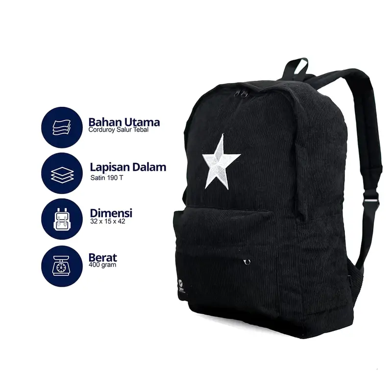 Tas Ransel Corduroy Bintang Backpack Star Pria Wanita 3