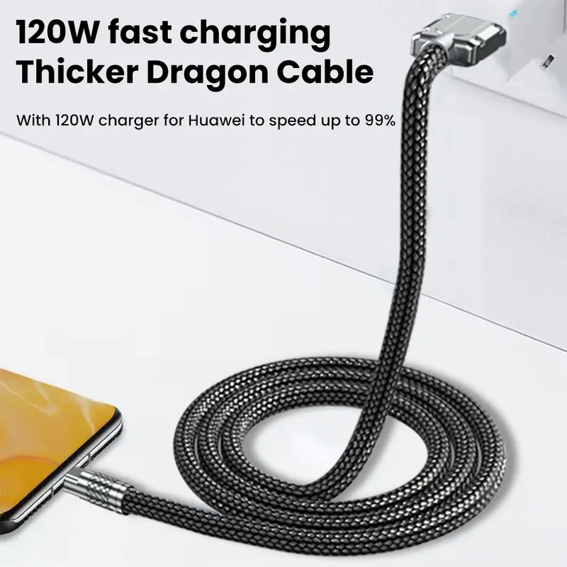 Cáp Dữ Liệu Sạc Siêu Nhanh, 120W, Dành Cho Điện Thoại Di Động Huawei, VIVO, Honor, Xiaomi, OPPO, Bện Dày, Cáp Sạc 5