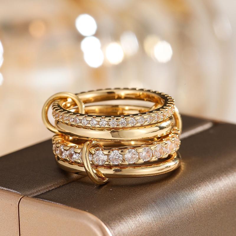 Interlocked Stackable Rings for Women - Multi-Metal Statement Rings with Cubic Zirconia Accents - Stylish Two-Toned Jewelry-Mother's Day Gift Mom 3