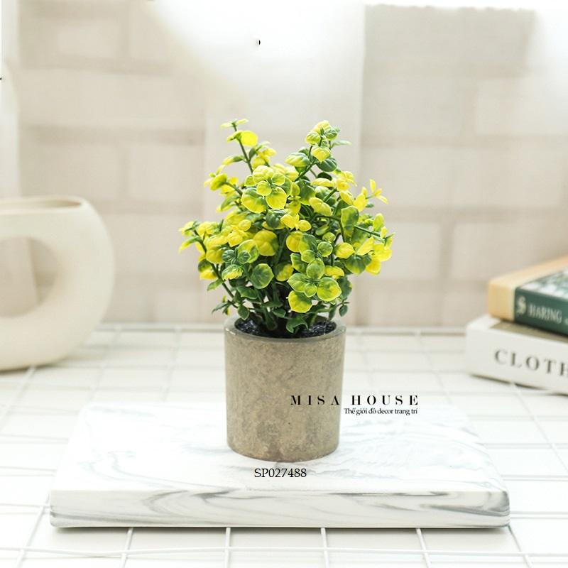 Chậu cây xanh giả để bàn mini nhỏ xám để bàn trang trí tủ kệ nhà văn phòng cửa hàng - đồ decor trang trí phòng khách phòng ngủ bàn học bàn làm việc đẹp độc đáo Misa House decor 2