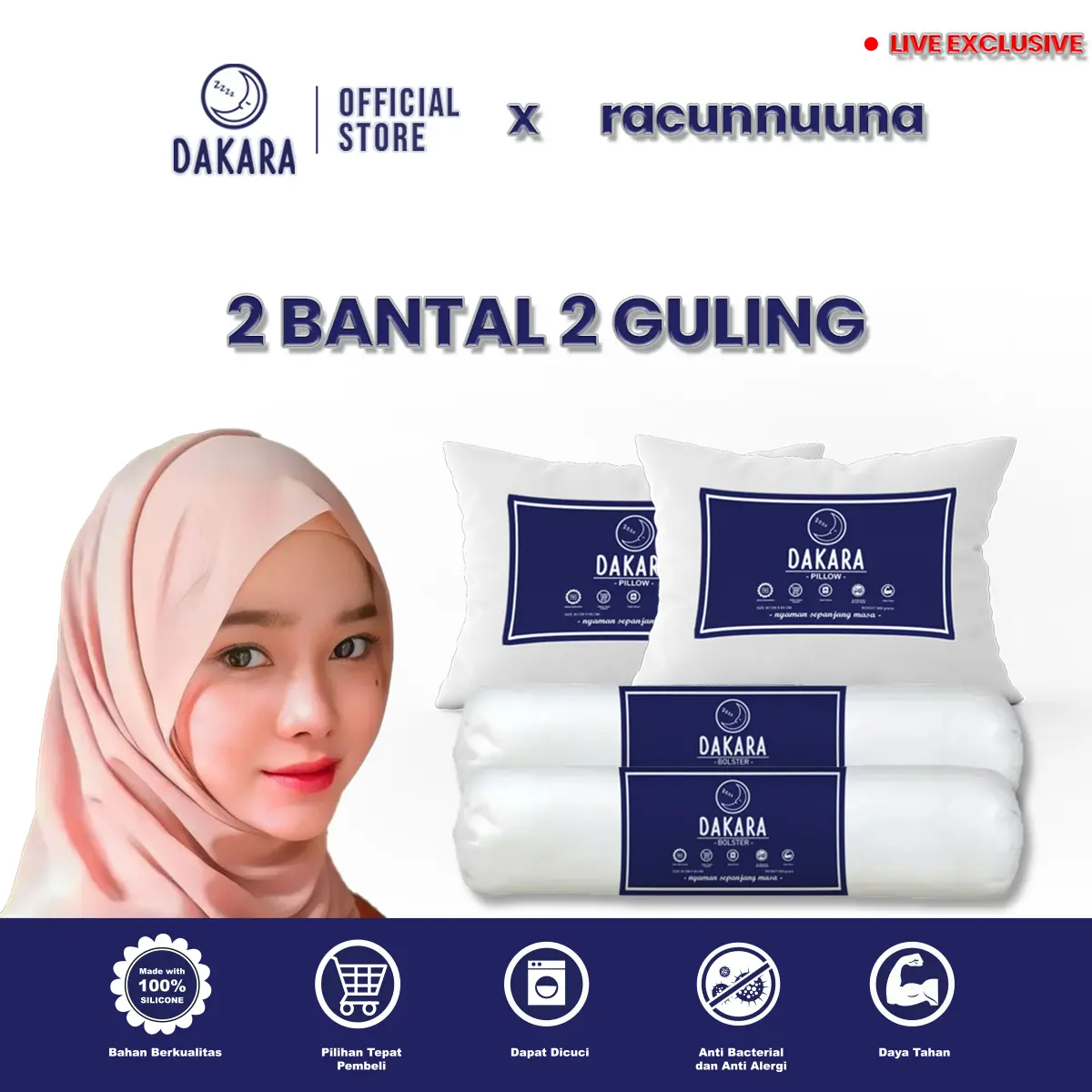 ( EKSKLUSIF RACUNNUUNA ) DAKARA 2PCS BANTAL 2PCS GULING TERMURAH SILICONE 100% Bed