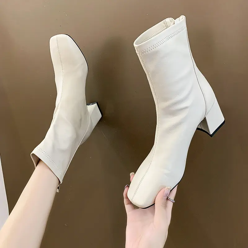 PINKEY P026 Sepatu Boots Heels 6 cm Wanita Terkini Flat Terlaris Populer Kulit Hitam Beige Khaki Best Seller Shoes 5
