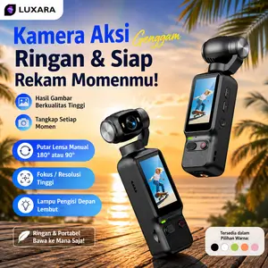LUXARA Action Kamera HD Lensa Putar Manual 180°/90° dengan Front Fill Light | Camera Vlog Pocket untuk TikTok Helm Motor Sepeda Outdoor Diving & Swimming | Mini Sports Cam Portable Anti Shake L32 Foto