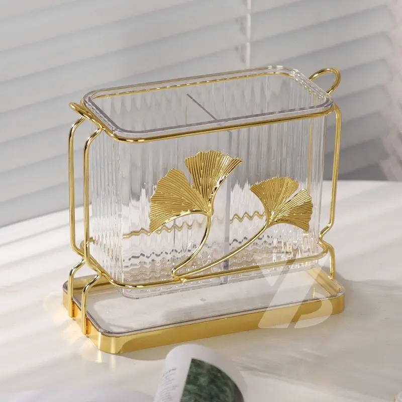 Gold Leaf Cutlery Holder Tempat Sendok Garpu Motif Daun